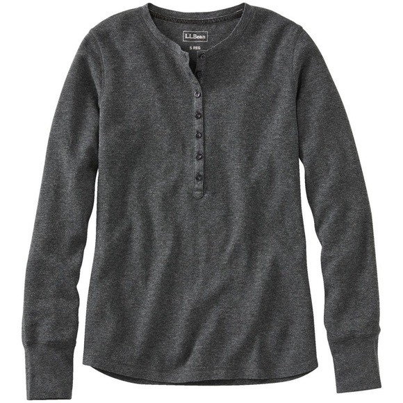 NWT L.L. Bean Women's Waffle-Knit Henley XL Charcoal Heather (Gray) - Picture 2 of 6